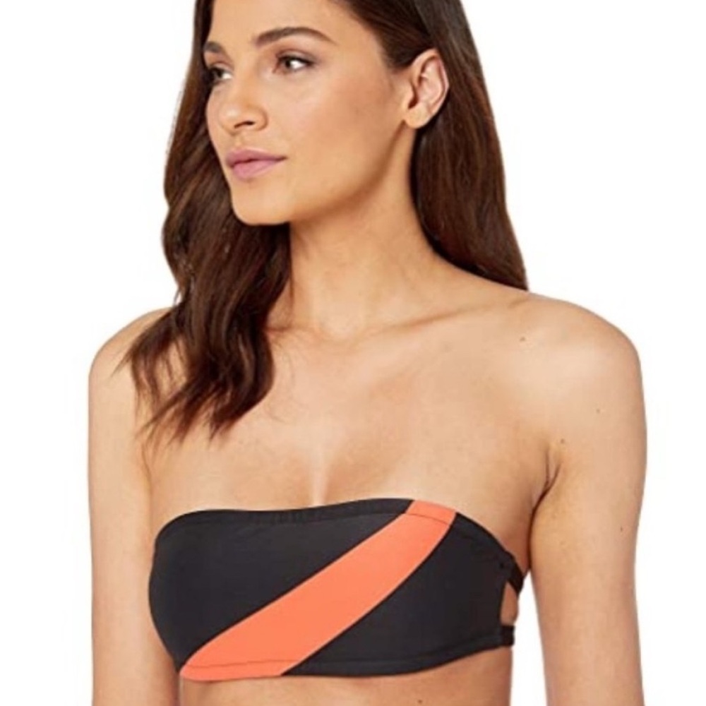 Onia Black and Coral Bandeau Bikini Top